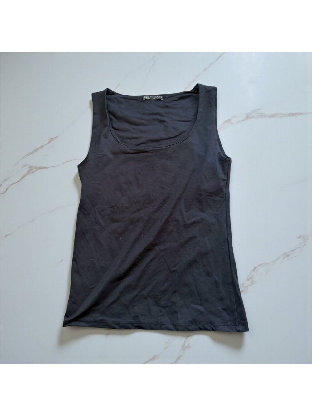 ZARA Squareneck Black Basic Tank Top Size Medium